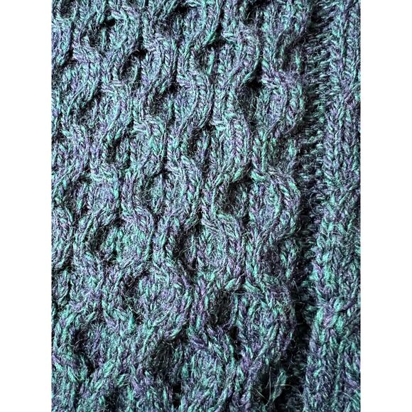 Kerry Traditions size XL sweater 100% wool blue/green chunky cable knit - Picture 2 of 6